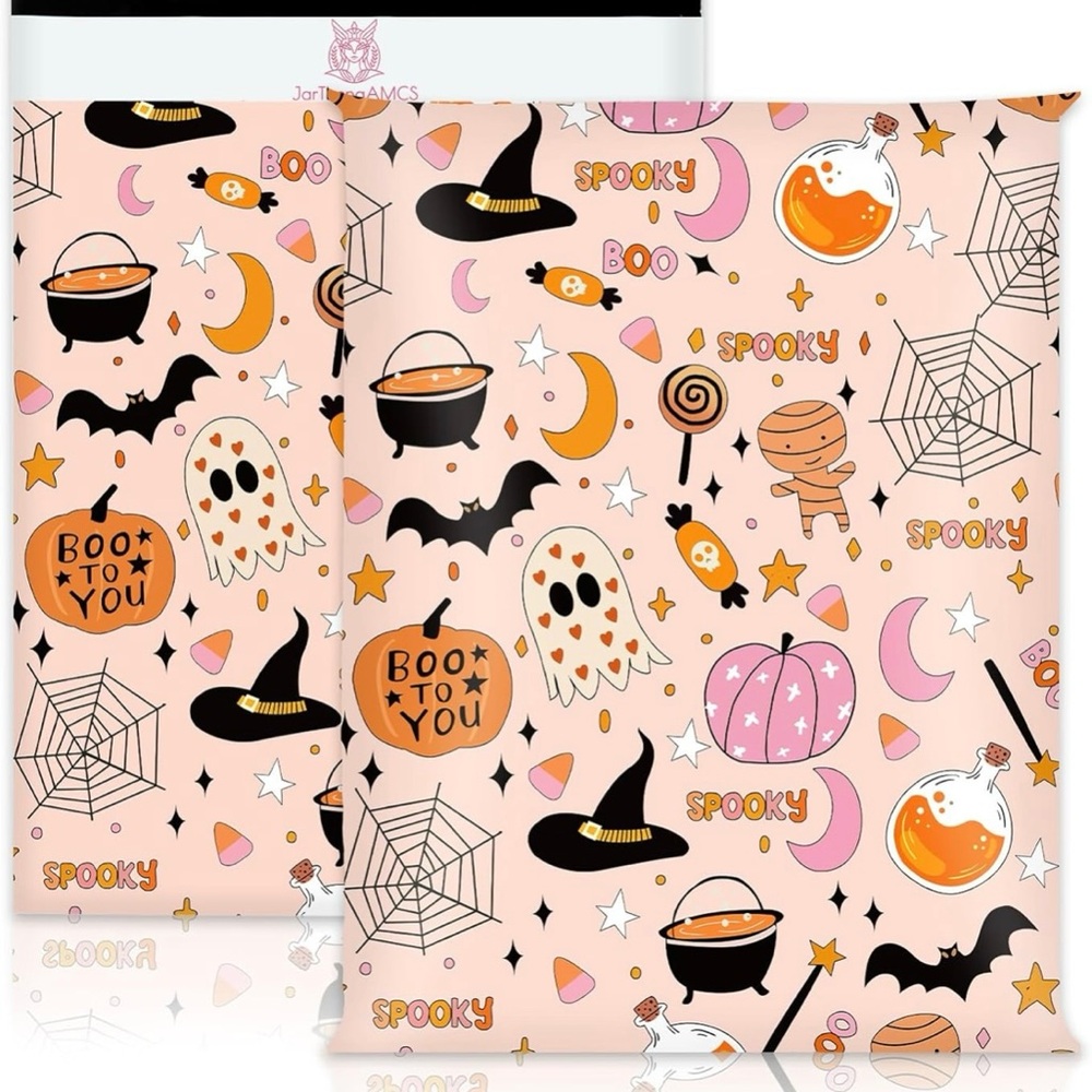 30 Pink Halloween Poly Mailers 10” x 13” Ghost Pumpkins Witch Hats Candy Mummy
